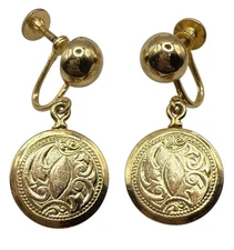 Vintage 60’s 70’s Victorian Revival Gold Tone Earrings Dangle Drop By Marino
