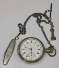Vintage ELGIN Pocket Watch Working With Chain Grandfather Clck Fob & Knife