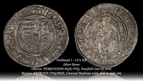 1551-KB Ferdinand I Hungary Silver Denar Rare