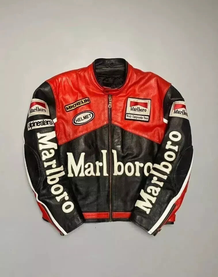 Men Marlboro Leather Jacket Vintage Racing Rare Motorcycle