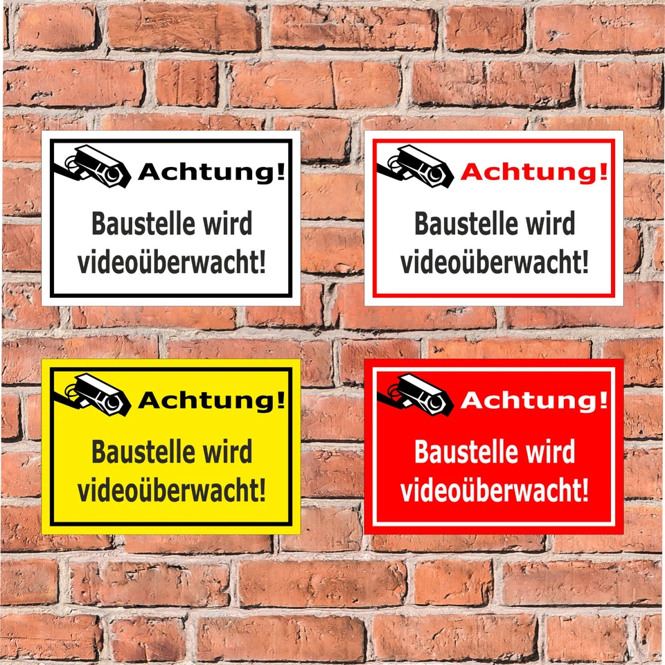 BAUER-SCHILDER Schild Achtung - Baustelle wird videoüberwacht - in 4 Größen - S00348-008