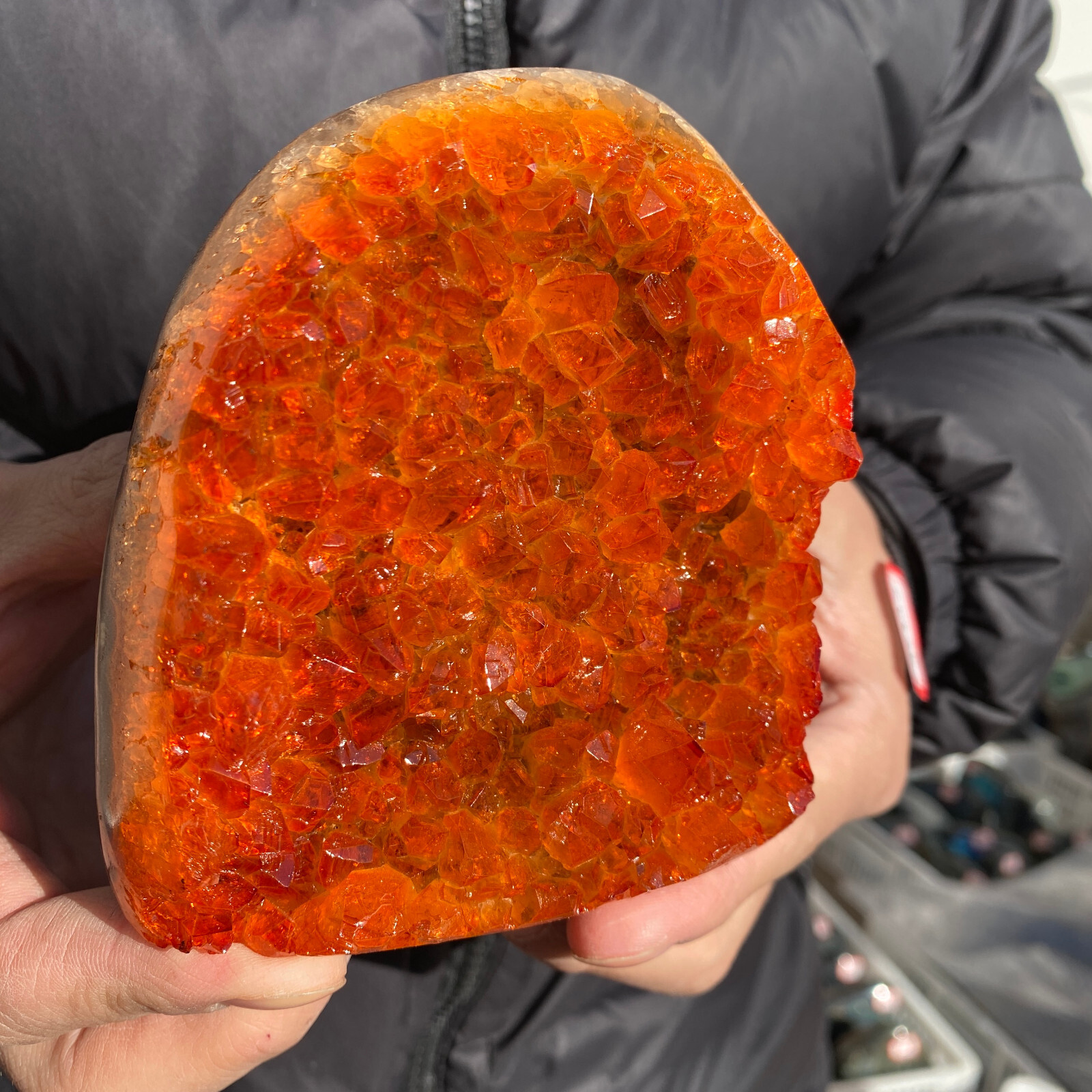 1.8LB Natural Citrine Geode Quartz Cluster Crystal Cathedral Specimen for Healing