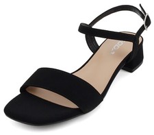 Soda Women Ankle Strap Sandals Low Block Heel Single Band EPISODE Black Nubuck