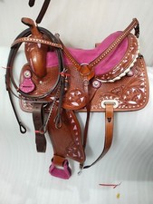 Leather Western Barrel Pink Suede Seat Horse 13" Saddle With Tack Set.
