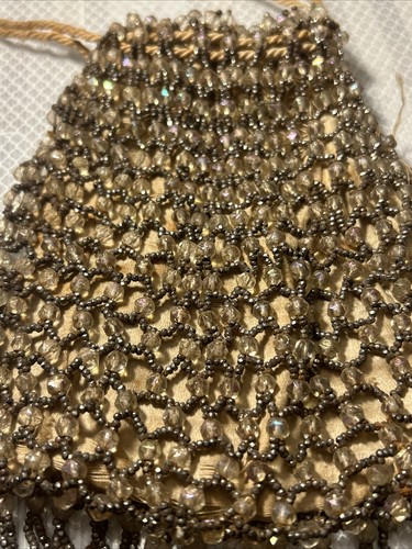 Antique Micro Beaded Mesh Purse Victorian Art Nouveau Elegant Drawstring 5” X 6” - Picture 4 of 8
