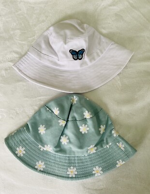 Bucket Hats Set Of White Butterfly Blue W/ Flowers