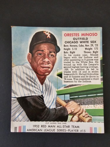 1952 Red Man Tobacco AL #15 Orestes Minoso Rookie ROOKIE With Tab VG/EX - Picture 1 of 6