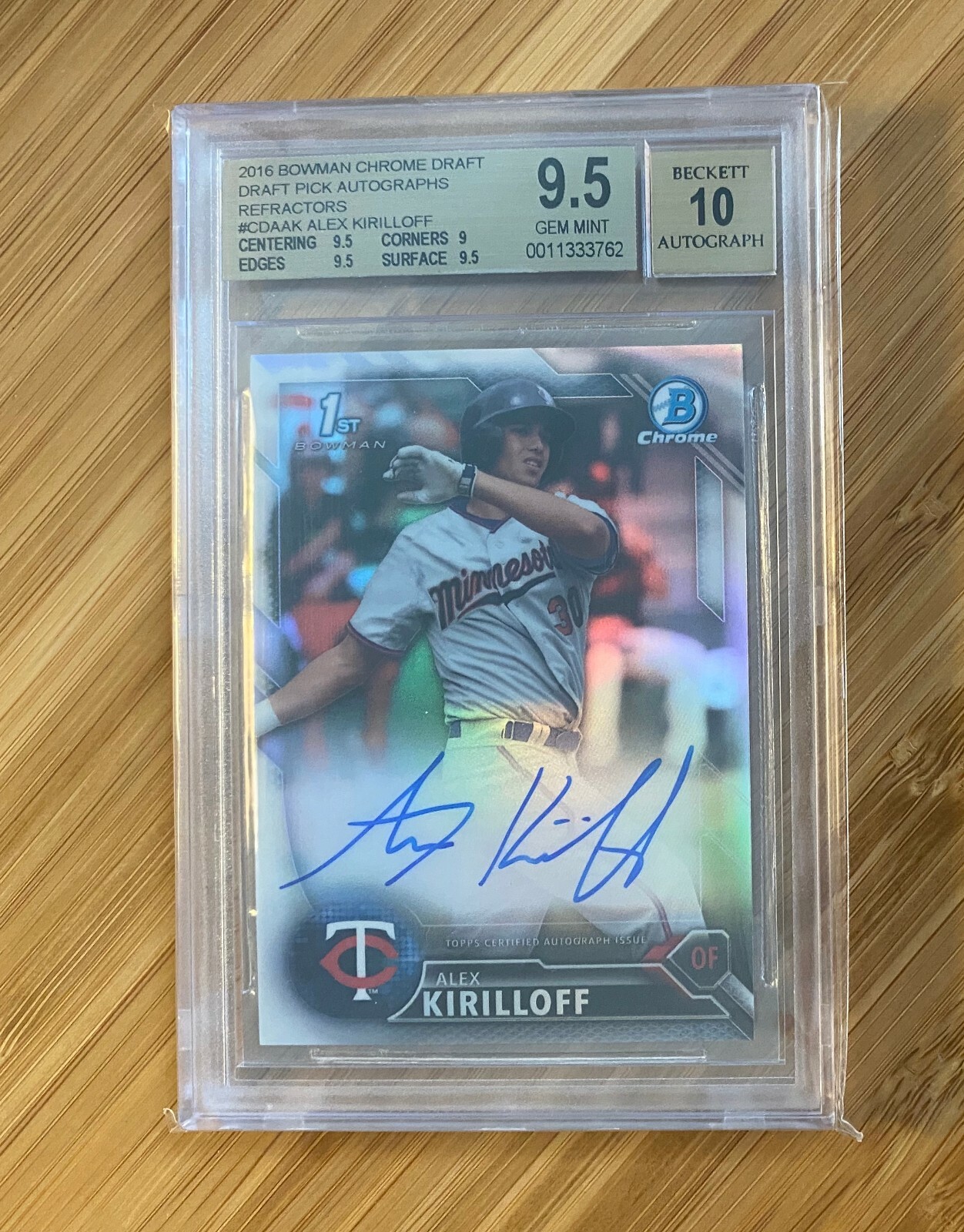 2016 1st Bowman Chrome Draft Refractor # /499 Alex Kirilloff Auto 10 BGS 9.5