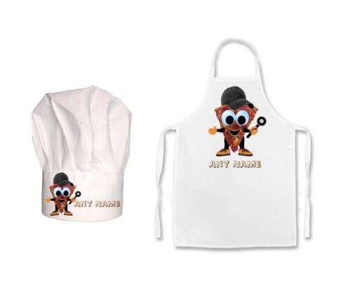 KIDS PERSONALISED Funny Pizza Face Print Kids Chefs Hat / Apron Gift Set - Picture 6 of 6