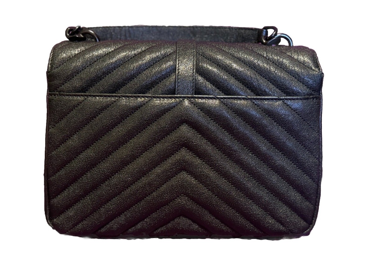 【SAINT LAURENT】CHAIN SHOUDLER BAG Saint Laurent YSL Black Lambskin Leather Medium College