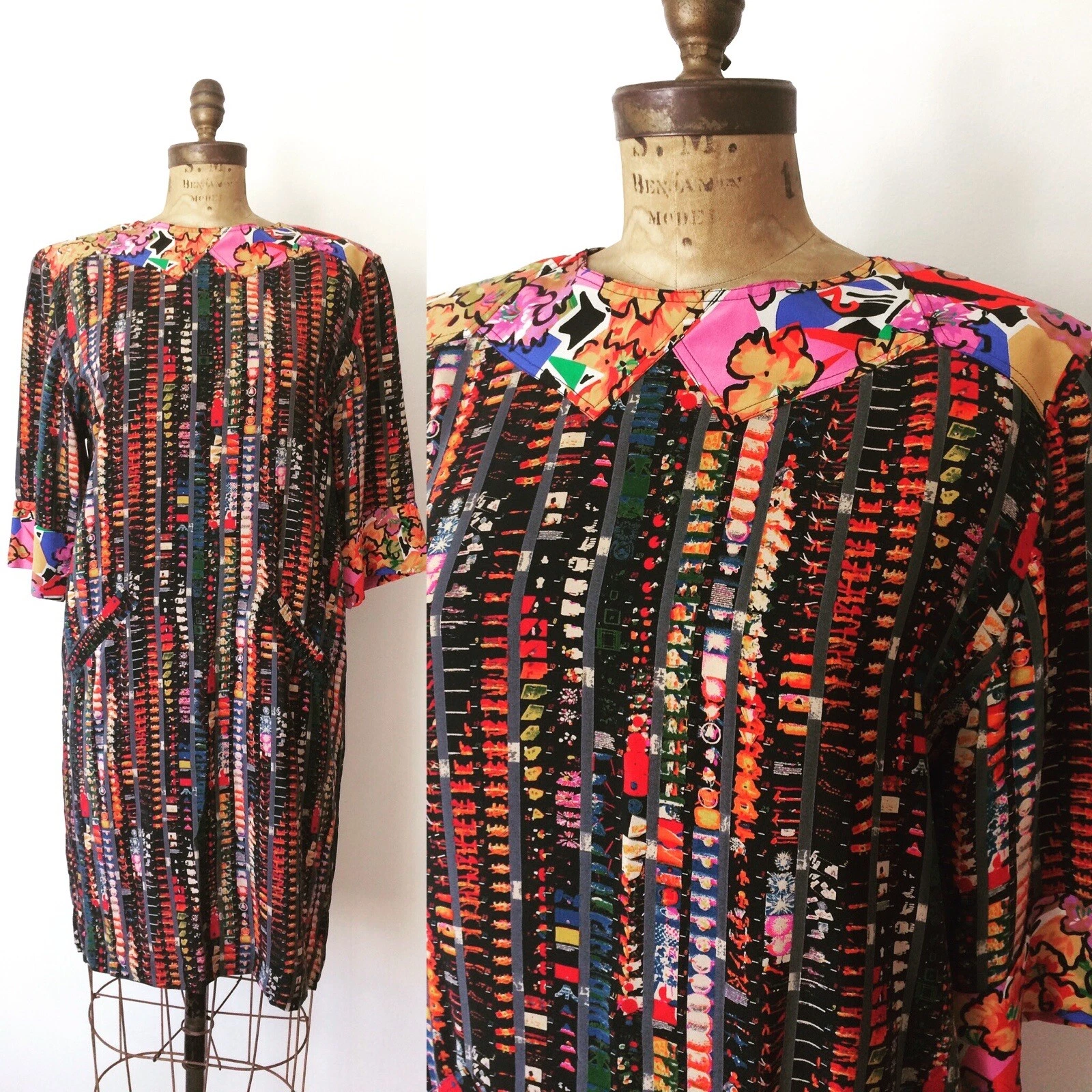 Abito vintage in seta FENDI con motivo astratto tasche anteriori per Neiman Marcus