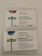 Joan Ganz Cooney Lloyd Morrisett Signed Business Cards Sesame Street Auto