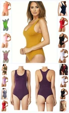 WOMEN SEAMLESS SPANDEX SLEEVELESS THONG BACK RACERBACK BODYSUIT LEOTARD TOP