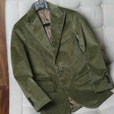 Men's Vintage Blazer Jacket Classic Corduroy Peak Lapel Sport Casual Suit Coat