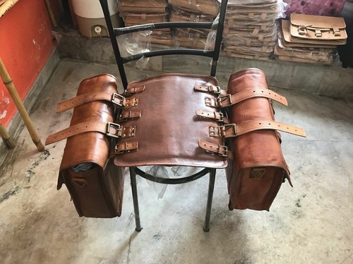 Saddlebags Motorcycle 2 x Side Brown Leather Pouch Saddle Panniers 2 Bags New - Picture 10 of 11