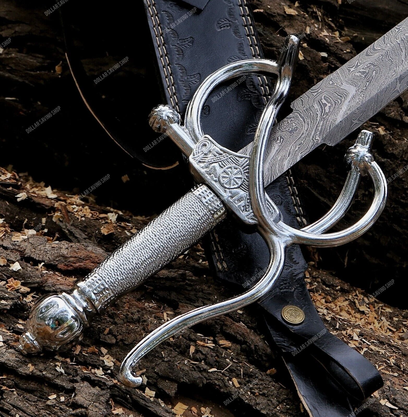 Marvelous Handmade Damascus Steel Medieval / Rapier Sword With Leather Sheath mk