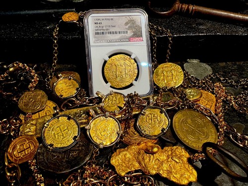 PERU 1709 FINEST KNOWN 8 ESCUDOS NGC 63 1715 FLEET SHIPWRECK PIRATE GOLD COINS - Picture 3 of 22