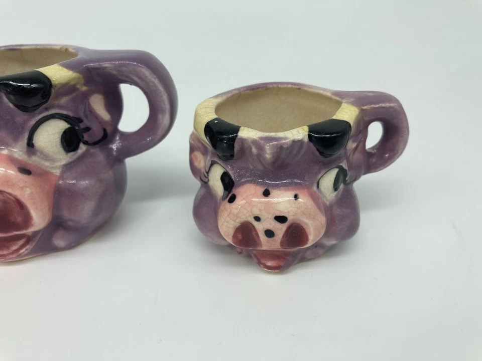 Juego de tazas medidoras Thames Smiling Purple Cow vintage juego completo pintura a mano Reino Unido Foto 4 de 4