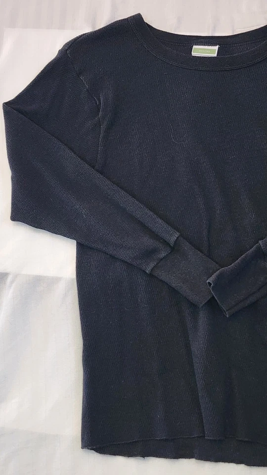 Camisa Merona Negra Manga Larga Térmica Tejida Gofre Hombres Talla L Patinador Grunge Foto 2 de 4