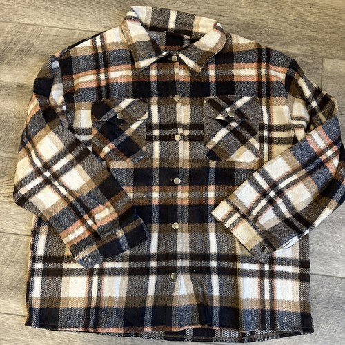 womens retro flannel Jacket shacket 2XL New In Package Brown Plaid
