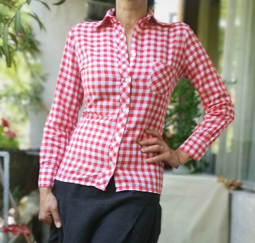 Vintage 60's 70s Western Shirt KRETA Sweden red check Womens S Rodeo rockabilly - Picture 11 of 14