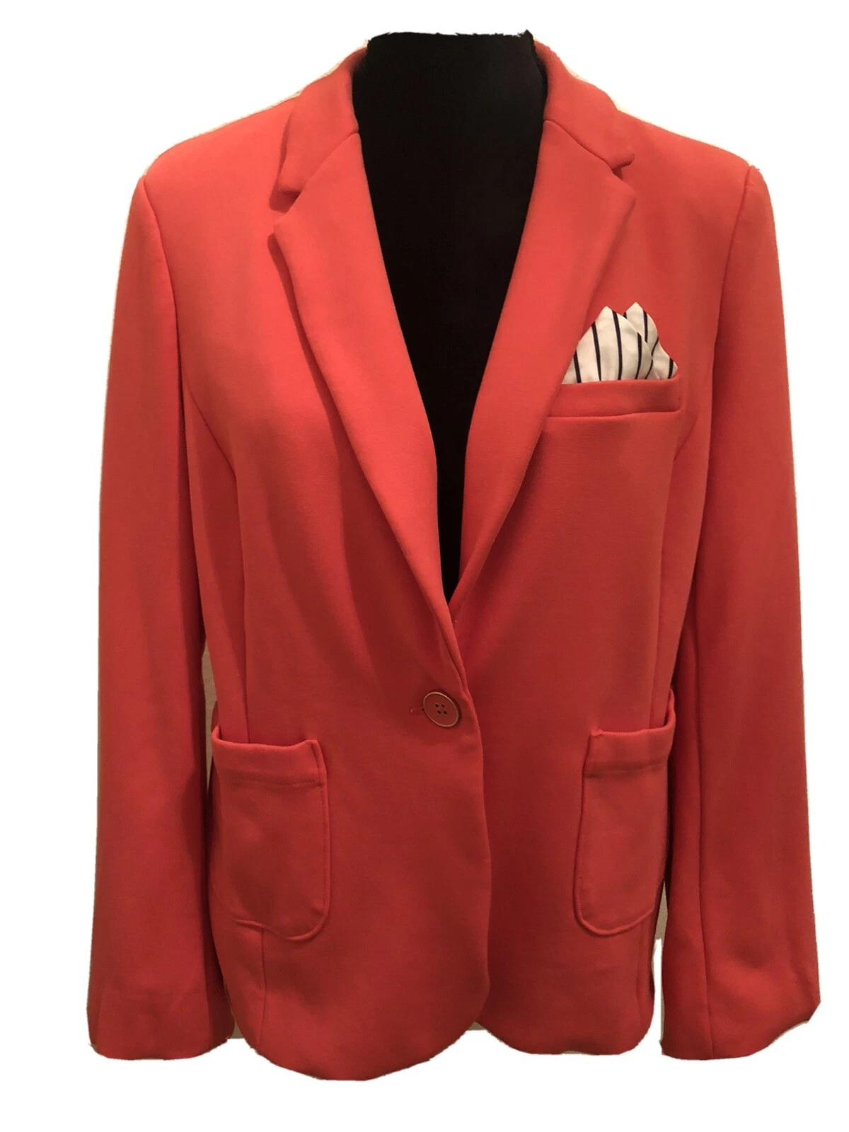 VETEMENTS Giacca tuta Rafaella donna corallo con un bottone taglia LG fodera bianca con righe nere