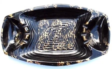 Vintage Large Mid Century Modern Retro California Pottery Black & Gold Ashtray