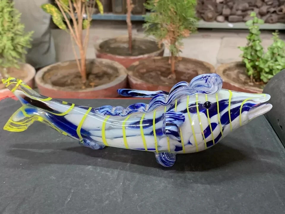 Винтажная фигурка морского животного рыбы из синего муранского стекла ручной работы - Изображение 4 из 4