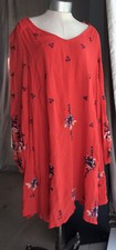 Free People boho floral dress knee flowy long sleeve lined L viscose soft Red