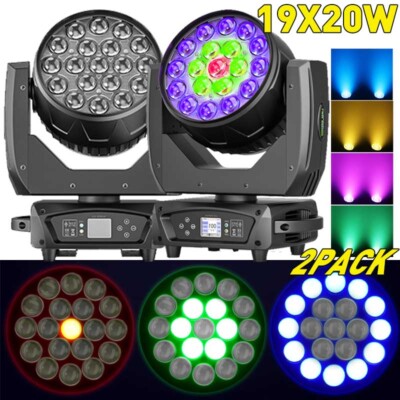 2PCS 19x20W LED Moving Head Light RGBW Zoom Beam Stage Wash Lighting DJ Party