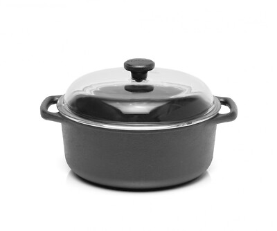 Bräter 7L,Casserole,Skeppshult,Gusseisen,Glas-Deckel,rund,Gartopf