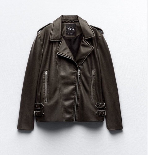 ZARA Faux leather Biker Jacket Size M  Oversized Ref 4341/703 Bloggers Fave