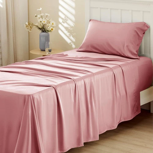Bedsure Twin XL Sheet Set Dorm Bedding, Cooling XL, 22 - Blush Pink 