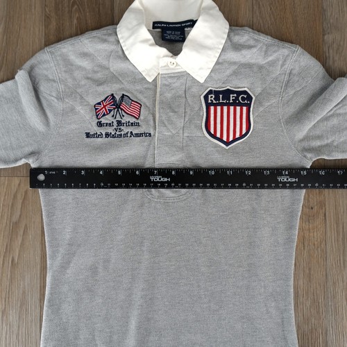 Ralph Lauren Sport USA vs GB Flag Patch Rugby Polo Shirt Women's XS Gray - Picture 6 of 8