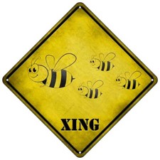 Bee Crossing 8" Metal Sign caution aluminum keeper honey beekeeper