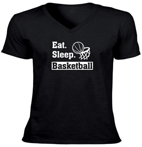 Basketball Sports Vneck T-Shirt Outdoor Gaming Motivational Basketball Eat Sleep - Picture 11 of 17