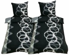 4 tlg Mikrofaser Bettwäsche 135x200 Bettbezug Garnitur Set Schwarz Grau Kreise