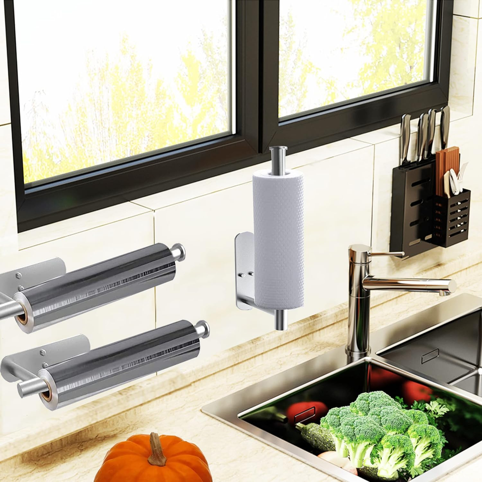 Paper Towel Holder2Pcs Adhesives, WallMounted Paper Towels Roll for