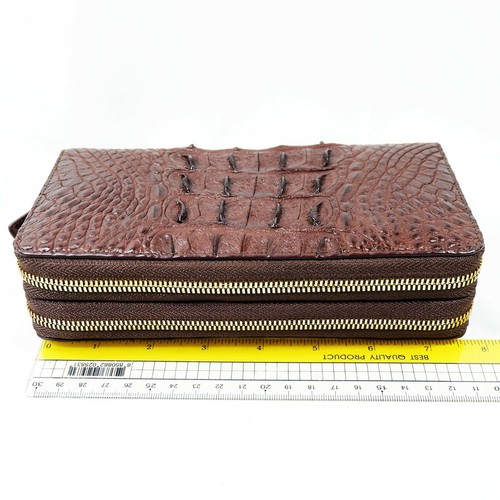 New Real Brown Croc Leather Back Skin Women Double Zipper Clutch Wallet Purse. - Picture 12 of 12