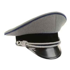 WW2 German Waffen SS Officer Visor Cap - Stone Grey, Blue Piping (With Insignia)
