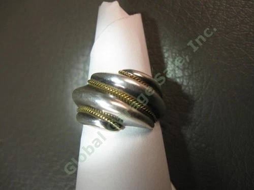 VTG Tiffany & Co 18K 750 Yellow Gold Rope 925 Sterling Silver Women Shrimp Ring
