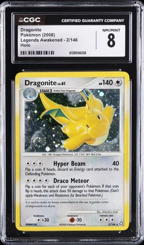 2008 POKEMON LEGENDS AWAKENED HOLO #2/146 DRAGONITE CGC 8
