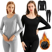 Women Thermal Underwear Tops Pants Warm Stretchy Comfy Breathable Pajamas Set US