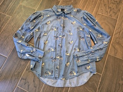 Disney Parks Her Universe Mickey Minnie Denim Shirt Button Down Size Medium 