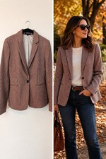 Express Women s Houndstooth Blazer Burgundy Black Ivory Size 6 Stretch Fall Vibe
