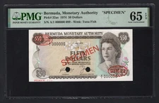 Bermuda 50 Dollars 1-5-1974 P32as "Specimen" Uncirculated Grade 65