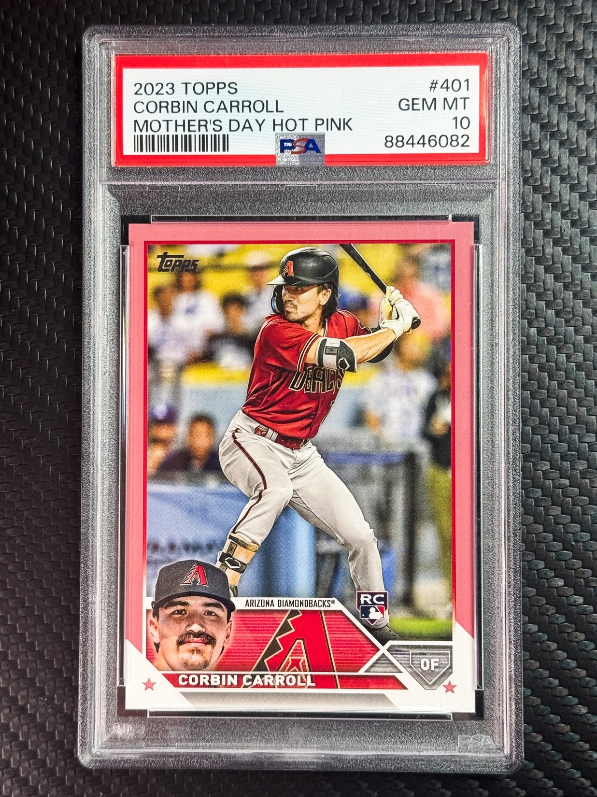 Corbin Carroll 2023 Topps #401 Rookie Mother's Day Hot Pink /50 PSA 10 Pop 2 RC