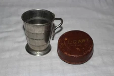 Vintage Pennsylvania Railroad Metal Collapsible Drinking Cup w/ Leather Case
