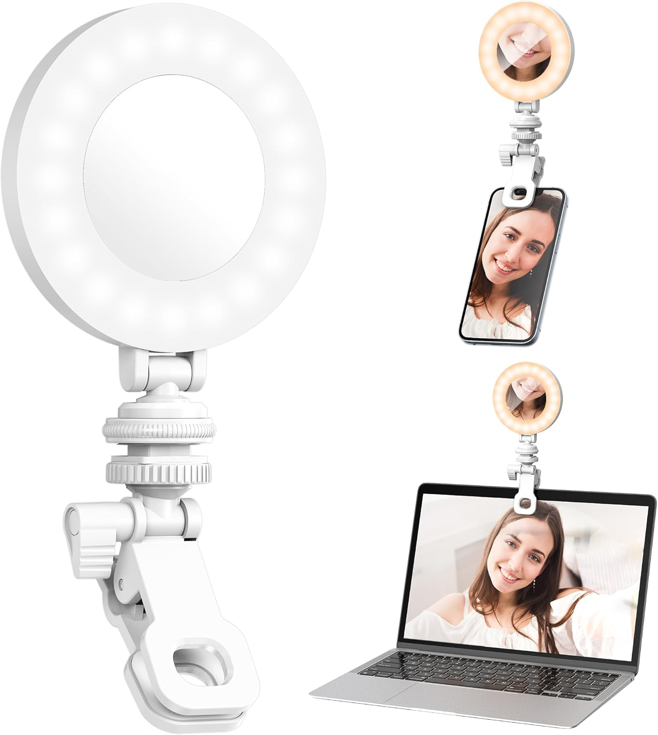 LED Video Light, Rechargeable Selfie Light with Clip, 360 Degree Rotation Phone