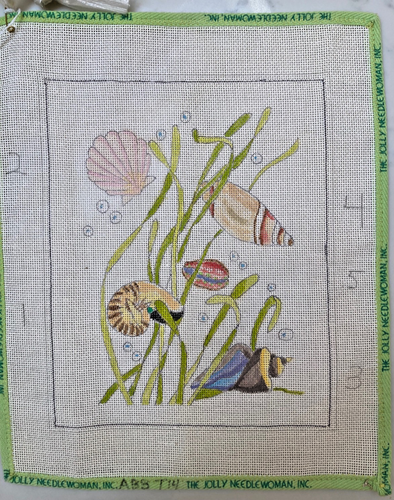 SEA SHELLS , Underwater seascape HANDPAINTED NEEDLEPOINT CANVAS w/ Wool ...
